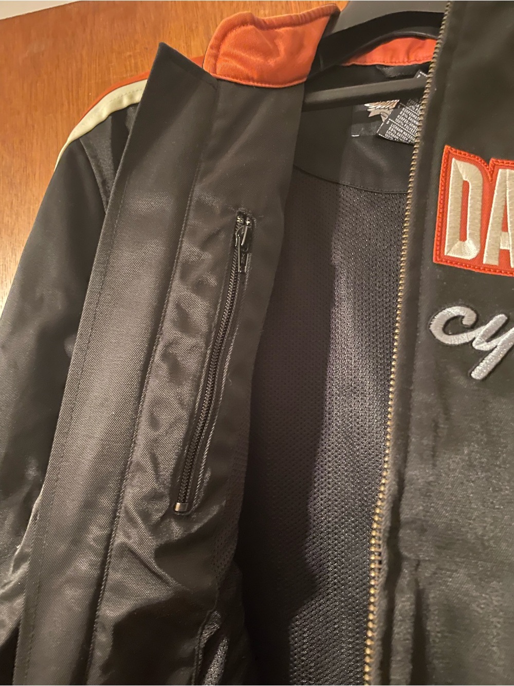 Harley-Davidson Black Jacket with Orange and Cream Accents - Picture 3 of 7